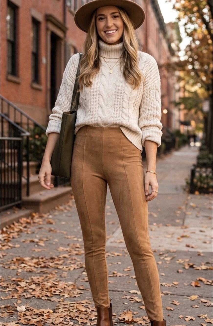Spanx Women’s Faux Suede Leggings Tan Camel High Rise Shaping Pants Size S